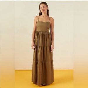 Monrow Olive Tiered Maxi Dress